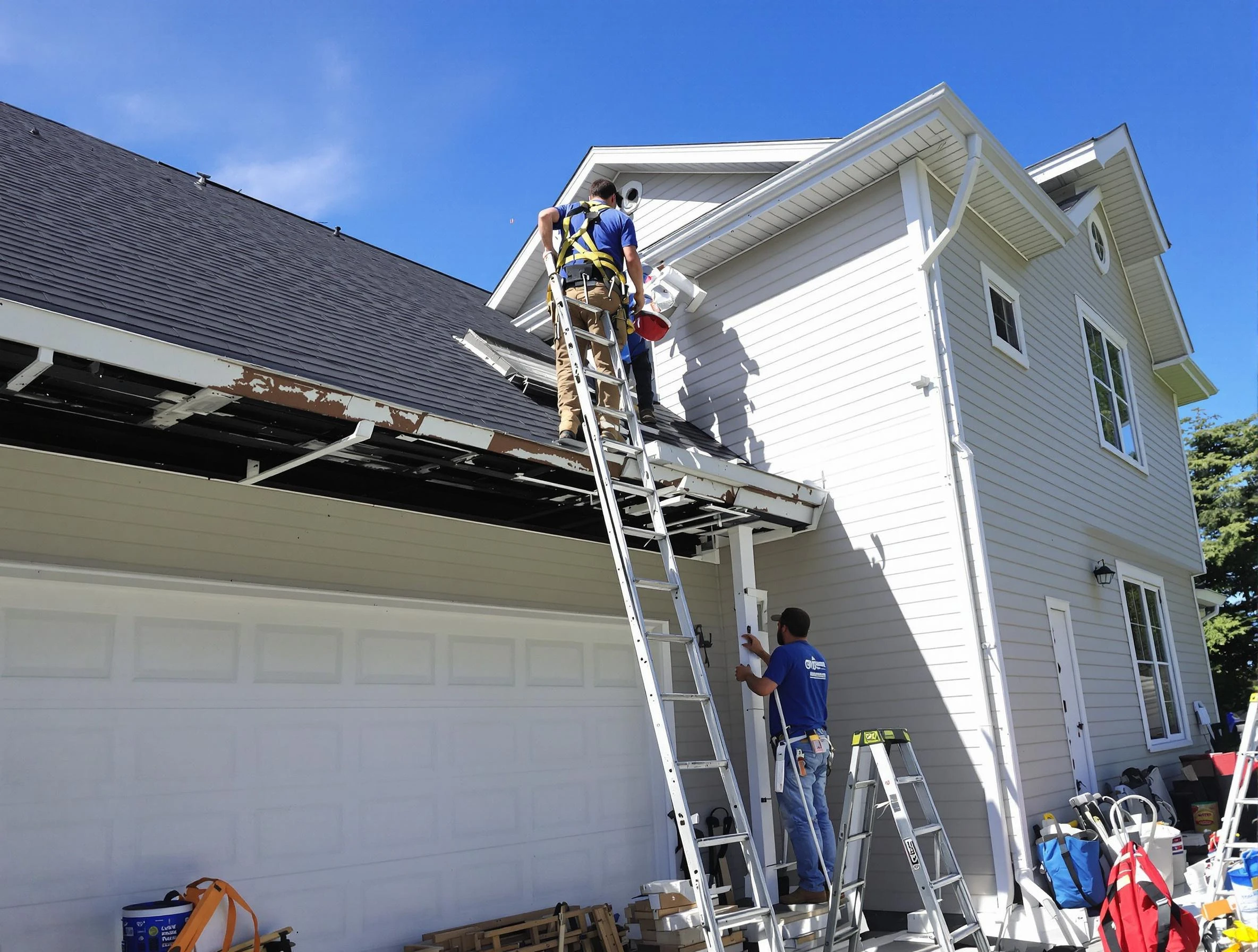 Newly replaced gutters by University Heights Roofing Company in University Heights, OH